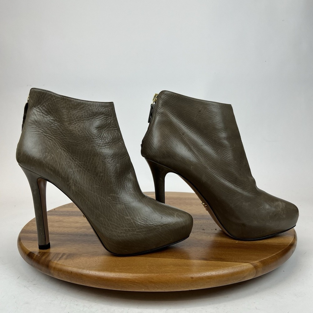 Womens Prada Taupe Brown Leather Stiletto Heel Platform Ankle‎ Boots Size EU 39